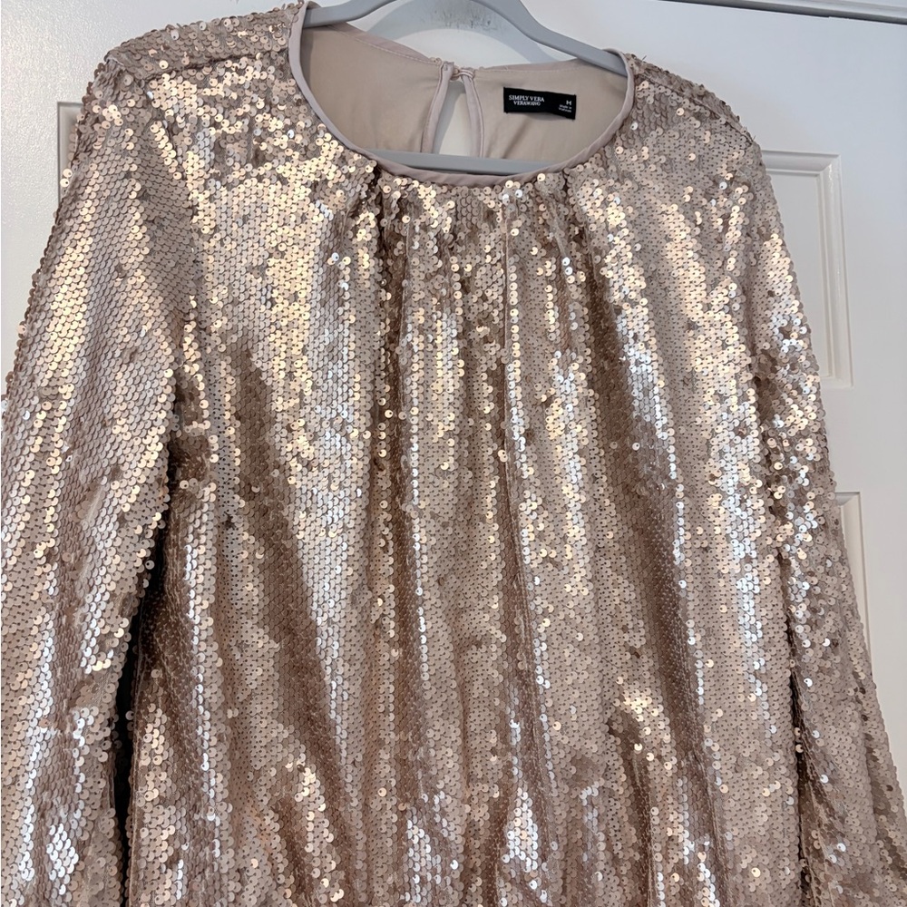 Simply Vera Vera Wang Gold Sequin Blouse Balloon Sleeve Party Top Size Medium - Picture 6 of 12